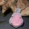 Colgante de Calcedonia Rosa Buda Maitreya con Cadena para Clavícula de Verano 2025 para Mujer Nuevo Chinoiserie 8135