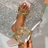 Mules de Tacón Alto Estilo Europeo y Americano con Adornos de Diamantes Negros y Blancos, Tacones de Acrílico Transparente Acampanados, Zapatos Formales para Mujer