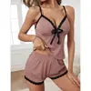 Pijamas de mujer con escote en V profundo y tirantes en el pecho abiertos sexys transfronterizos de Europa y Estados Unidos, conjuntos de ropa para el hogar, fabricantes de cabello liso