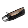 Zapatos Planos de Cuero Genuino de Nuevo Estilo Otoño para Mujer Bloque de Color Punta Cuadrada Boca Baja con Lazo Zapatos de una Sola Pieza Mujer 40