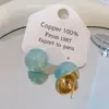 Banho de Ouro Real, Coleção Série Azul Moda Coreana e Japonesa, Brincos de Esmalte com Efeito Gotejante para Mulheres, Novos Brincos e Acessórios de Luxo Leve Nicho
