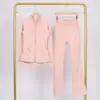 Conjunto de Chaqueta Lulu Df con Sello, Cuello Alto y Pantalones Acampanados con Etiqueta, En Stock Envío Directo, Corte Ajustado, Cuello Alto, Cremallera Dorada Elástica