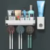 Portacepillos de dientes, vaso para enjuague bucal sin taladro, vaso para cepillos de dientes, caja de almacenamiento de baño montada en la pared, set de cepillos de dientes