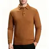Otoño Invierno Hombres Suéter de Punto Cuello Polo Moda Color Sólido Capa Base Casual de Negocios Cardigan con Solapa Hombres