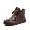 Botines Gruesos de Cuero Genuino Platino Otoño e Invierno Nuevos para Mujer Botas Cálidas Retro Forradas de Lana para Pies Anchos Gruesos Talla Grande
