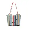 2026 Nuevo Bolso de Hombro Tejido para Mujer, Bolso Tote de Paja de Gran Capacidad, Bolso de Mano Estilo Vacaciones con Cara Sonriente, Moderno y Versátil