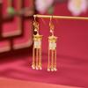 Pendientes de plata de ley S925 con diseño de ciervo, chapados en oro, con forma de linterna de jade blanco Hotan y borla de perla, estilo vintage, delicados y elegantes.