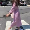 Vestido largo de estilo fresco a rayas con cuello, de un solo pecho, estilo camisa, transfronterizo para mujer