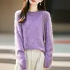 Nuevo Suéter de Lana Cachemir para Otoño/Invierno 2026 con Borde Enrollado Cuello Redondo Tejido, Suéter de Lana Cepillada con Lentejuelas de Manga Larga