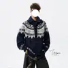 Suéter de Bloques de Color Retro Estilo Perezoso Americano Fair Isle para Hombres Mujeres Otoño Invierno Marca de Moda Cardigan de Punto con Botones de Cuerno Sueltos