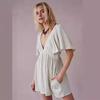 Amazon Transfronterizo Nuevo Verano Europeo y Americano Cuello en V Escotado Sexy Espalda Descubierta Manga Corta Color Sólido Holgado Casual Mono