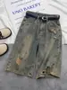 Shorts de Mezclilla Rasgados Color Gris Cemento para Mujer, Verano 2026, Estilo Delgado, Corte Holgado, Adecuados para Cuerpo Tipo Pera, Shorts de Longitud Media, Pantalones de 5 Puntos