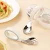Juego de Dos Piezas de Cuchara y Tenedor de Acero Inoxidable 316 Transfronterizo Cuchara para Comida de Bebé Cuchara para Comer de Mango Corto para Entrenamiento Independiente de Bebé