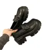 Zapatos de Cuero Pequeños Estilo Británico con Suela Gruesa y Tacón Grueso para Mujer 2026 Nuevos Mocasines Slip-on Otoño Mocasines Negros