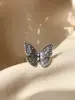 Anillo de mariposa abierto de plata de ley 925 para mujer, diseño retro de nicho, joyería personalizada de estilo frío.