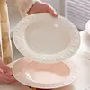Cuenco de Cerámica de Jingdezhen de Color Bajo Esmalte con Estilo Francés Crema en Relieve, Cuenco de Arroz Doméstico de Alto Valor, Plato, Cuenco, Palillos, Cuenco