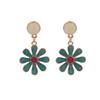 S925 Agulha de Prata Fresco Pétala Flor Brincos Gota Óleo Apothead Brincos Verdes Simples Margarida Brincos Femininos