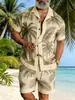 Moda Transfronteriza Temu Casual para Hombre Nuevo Conjunto de Dos Piezas Camisa de Manga Corta con Cuello Campana Estampado 3D y Pantalones Cortos Cómodo