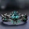 Ding Hao Novo Estilo Transfronteiriço TEMU Moda Anéis de Casal Preto Fosco Incrustado com Anel de Diamante Verde Europeu e Americano ins Joias de Noivado para Mulheres