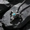 Europeu e americano titânio aço pingente diabo incrustado pedra cabeça de vaca pingente retro moderno masculino crânio chifre colar SP939