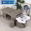 Cama de champú para salón de peluquería de acero inoxidable con circulación de agua, cama de terapia para la cabeza con calentador de agua, cama de belleza con masaje y vapor
