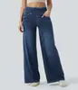 Calça Jeans Feminina de Cintura Alta Solta Elástica Perna Larga Emagrecedora Calça Longa