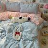 Juego de cama Clase A de Algodón Puro de Cuatro Piezas Juego de Cama de Algodón Puro de Tres Piezas Sábanas Funda de Edredón Funda de Edredón Cama Sábanas Dormitorio de Estudiantes Juego de Tres Piezas 4