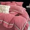 Novo conjunto de cama de quatro peças de veludo de leite espesso, quente e em relevo de alta qualidade, conjunto de três peças de lençol e capa de edredom de inverno de luxo leve