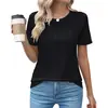 Camiseta top de mujer de manga corta plisada de color liso con cuello redondo para primavera y verano