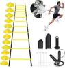 Conjunto de treinamento de agilidade com escada de agilidade, cones marcadores, guarda-chuva de resistência, bolsa de armazenamento, bola de futebol e equipamento de treinamento de basquete