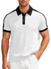 Camisa Polo Masculina de Manga Curta com Gola Lapela, Tecido Sarja de Algodão Pérola, Bloco de Cores, Casual Esportivo de Verão, Solta, Transfronteiriça Europeia e Americana Amazon