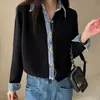 Japón Corea 2026 Otoño Invierno Patchwork Mezclilla Cuello Polo Tejido Cárdigan Holgado Casual Suéter Ropa Exterior Moderna Temperamento Elegante