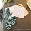 2022 Verano Nuevo Ropa Infantil Set para Bebé Niña Lindo Dibujo Animado Dos Piezas Moda Estilo Occidental Pantalones de Manga Corta de Seda Helada
