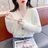Jaqueta de Primavera e Outono Feminina Imitação de Vison Veludo Outono e Inverno 2025 Novo Cardigan Tricotado Solto Slim Estilo Ocidental Tendência Moda Coreana