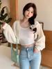 Amazon Solid Color Hot Lazy Chic Francês Nicho Elegante Suéter de Malha Macio Ceroso Casual Simples Cardigan All-match