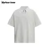 Camiseta Retrô Americana Solona Falsa Duas Peças Gola Camisa Patchwork Marca Tendência Design Unissex Casual Manga Curta