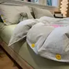 Conjunto de Quatro Peças Jacquard Classe A de Qualidade Maternidade para Dormir Nu, Algodão Puro, Conjunto de Três Peças Lençol de Cama, Capa de Edredom, Lençol com Elástico para Dormitório, Estilo Muji