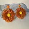 Joyería de Estilo Europeo y Americano, Pendientes de Girasol de Rafia Hechos a Mano, Pendientes Grandes Exagerados de Flor, Joyería de Estilo Festivo al por Mayor