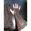 2025 Exportación Transfronteriza Europea y Americana Cuero Pu Guantes Largos Transfronterizo Aire Ojo Cordones Muñequeras Mangas Largas para Brazos Guantes de Medio Dedo