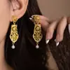 Pendientes de Plata de Ley 925 Estilo Chino Nuevo Geométricos Huecos Redondos Colgantes de Perla Estilo Nuevo Personalidad Estilo Metálico Sentido del Diseño Pendientes de Botón de Lujo Ligero