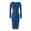 Vestido Largo de Manga Larga Puro y Atractivo para Mujer, Vestido Interior Ajustado de Cuello en V para Primavera y Otoño, Vestido Sexy Bodycon de Longitud Media