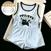 Conjunto de Pijama de Regata e Shorts Novo Estilo de Verão para Mulheres com Bojos Fixos Conjunto de Algodão Nuvem Estampa de Desenho Animado Conjunto para Casa