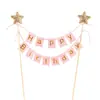 Banner de Feliz Cumpleaños Topper para Pastel Palillos Inserciones Estrella Dorada de Cinco Puntas Decoración para Hornear Inserciones Fiesta Postre Banderines