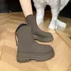 Botas de Moda Estilo Británico para Mujer Primavera Otoño Botines Individuales Plataforma Pequeña Suela Gruesa Tacón que Aumenta la Altura Corte en V Adelgazantes Botines Chelsea para Tobillo