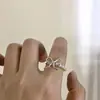 Anel de Cristal Ondulado Transparente Multicamadas Vintage Estilo Francês, Anel Aberto Ajustável, Anel Exquisito para Dedo Indicador para Mulheres