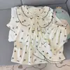 Pijama de Verão para Mulheres, Shorts de Algodão Nuvem de Manga Curta, Pulôver com Gola Peter Pan, Estilo Doce Princesa Desenho Animado Ins Estilo Coreano Conjunto