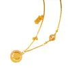 Tienda de Oro Puzuo Oro Brillante 24K Redondo de la Fortuna Giratorio Marca Collar Colgante Hueco Fortuna Cadena de Lana