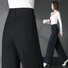 Pantalones de pierna ancha talla grande para mujer de mediana edad 2028, imitación de mezclilla, bordados, elásticos, de cintura alta, corte holgado, pantalones largos para madres de mediana edad