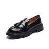 Zapatos de Cuero Estilo Británico para Mujer 2023 Nuevo Borla Estilo Academia Cuero Patentado Vintage Zapatos de Una Sola Capa Mocasines de Mujer Talla Grande Zapatos de Mujer