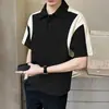 Camisa Polo de Manga Corta para Hombre 2025 Verano Versátil Holgada Casual Moderna Patchwork Fresca Camiseta de Manga Corta de Peso Pesado-
